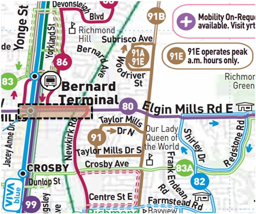 Map showing YRT System Map in December 2021